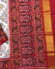 Red & White Narikunj Semi Double Ikat Patola Saree - SindhoiPatolaArt