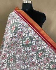 Red & White Navratan Designer Patola Dupatta - SindhoiPatolaArt