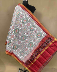 Red & White Navratan Designer Patola Dupatta - SindhoiPatolaArt