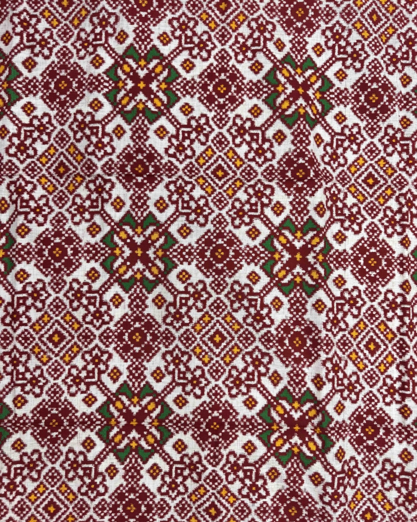 Red & White Navratan Double Ikat Patola Dupatta - SindhoiPatolaArt
