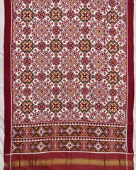 Red & White Navratan Double Ikat Patola Dupatta - SindhoiPatolaArt