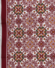 Red & White Navratan Double Ikat Patola Dupatta - SindhoiPatolaArt