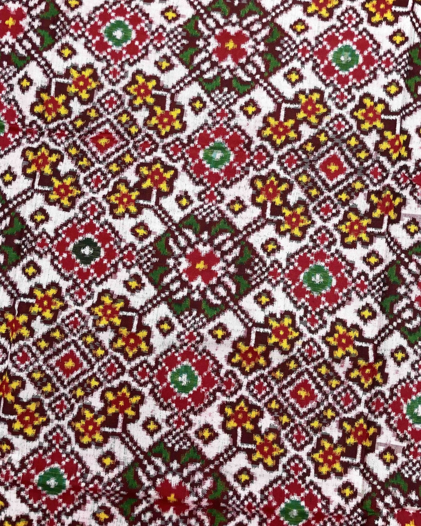 Red & White Navratan Double Ikat Patola Saree - SindhoiPatolaArt
