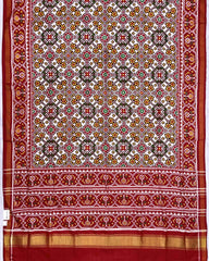 Red & White Navratan Double Ikat Patola Saree - SindhoiPatolaArt
