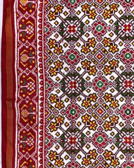 Red & White Navratan Double Ikat Patola Saree - SindhoiPatolaArt