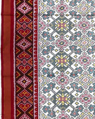 Red & White Navratan Patola Saree - SindhoiPatolaArt