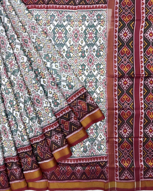 Red & White Navratan Patola Saree - SindhoiPatolaArt