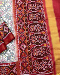 Red & White Navratan Patola Saree - SindhoiPatolaArt