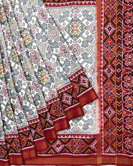 Red & White Navratan Patola Saree - SindhoiPatolaArt