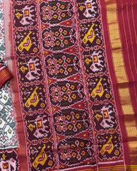 Red & White Navratan Semi Double Ikat Patola Saree - SindhoiPatolaArt