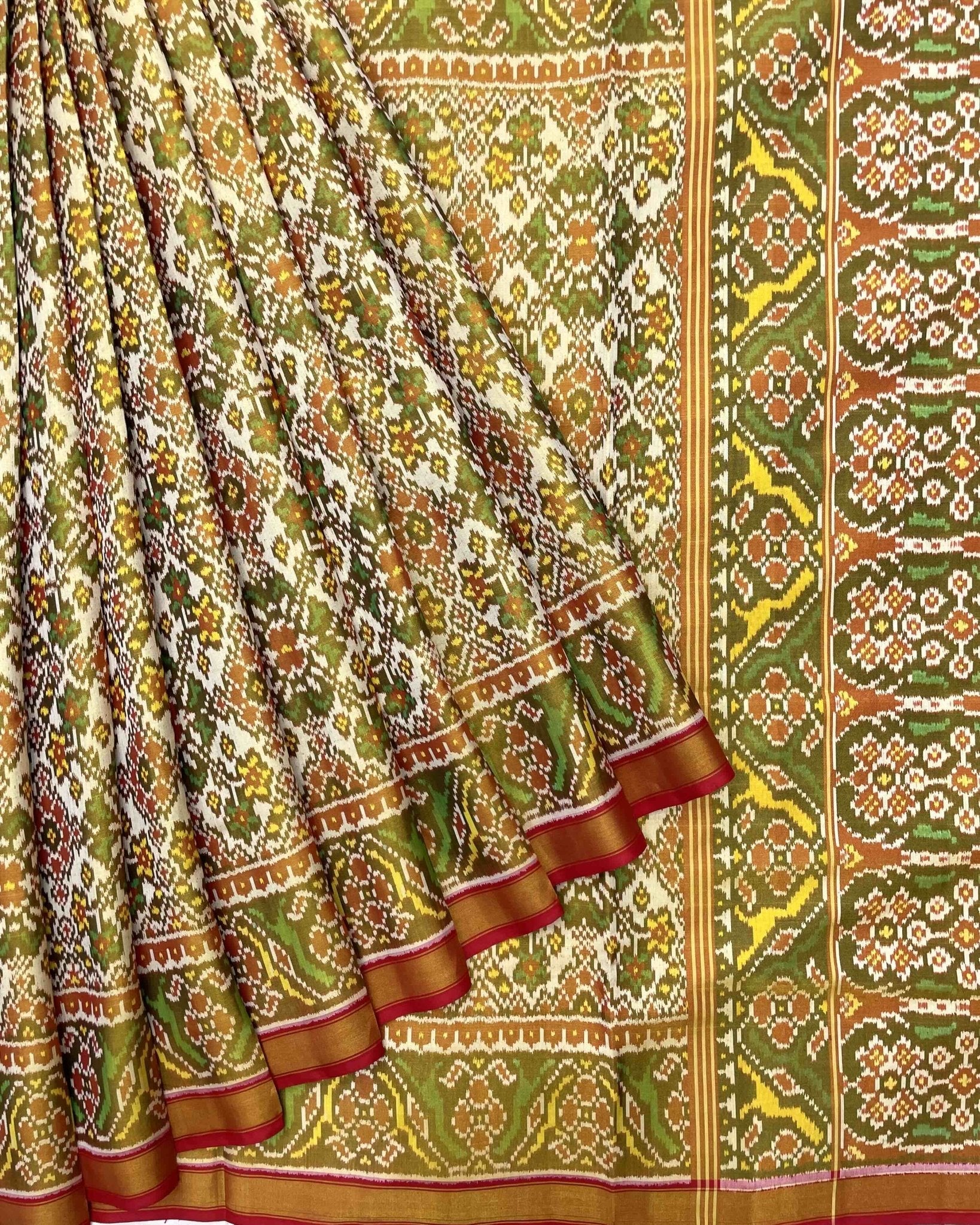 Red & White Navratan Tissue Patola Saree - SindhoiPatolaArt