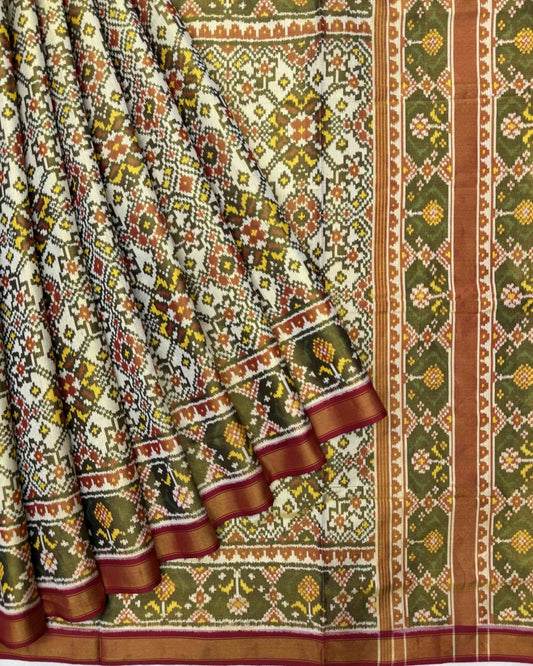 Red & White Navratan Tissue Patola Saree - SindhoiPatolaArt