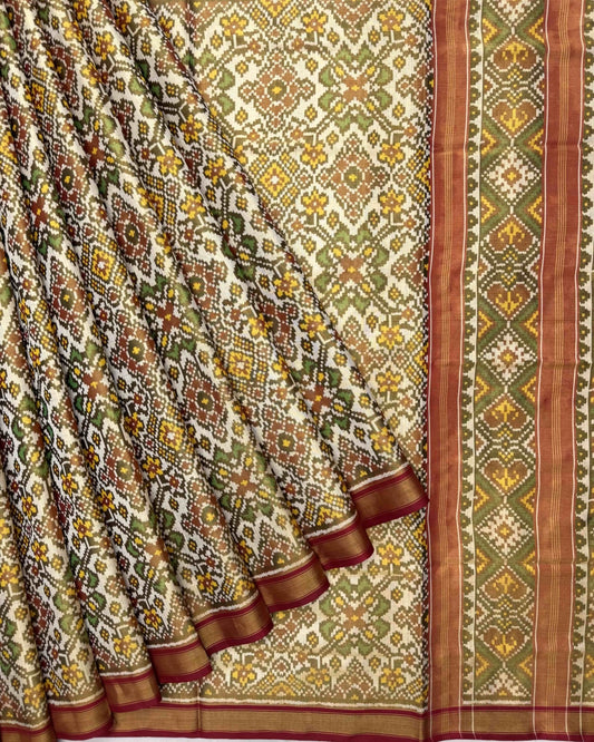Red & White Navratan Tissue Patola Saree - SindhoiPatolaArt