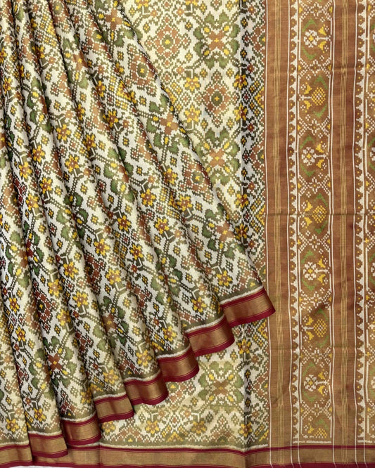 Red & White Navratan Tissue Patola Saree - SindhoiPatolaArt