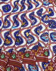 Red & Whtie with Blue Narikunj Double Ikat Patola Saree - SindhoiPatolaArt