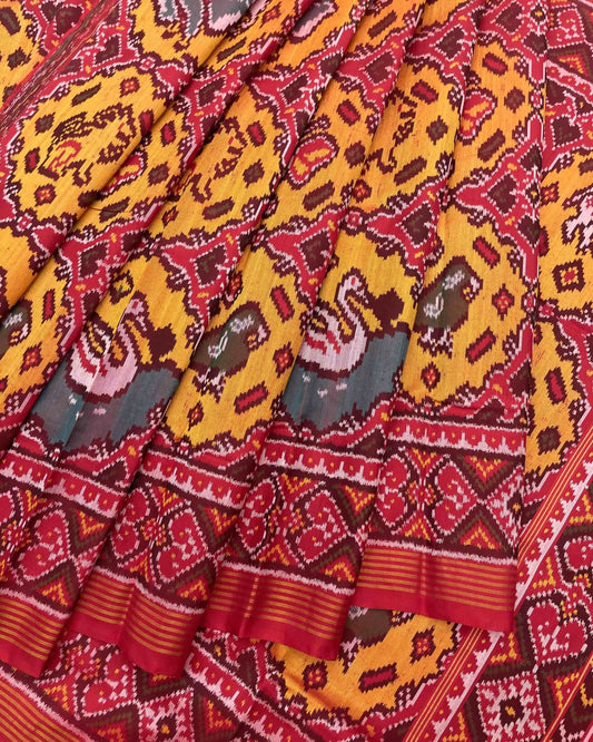 Red & Yellow Big Figure Chhabdi Narikunj Patola Saree - SindhoiPatolaArt