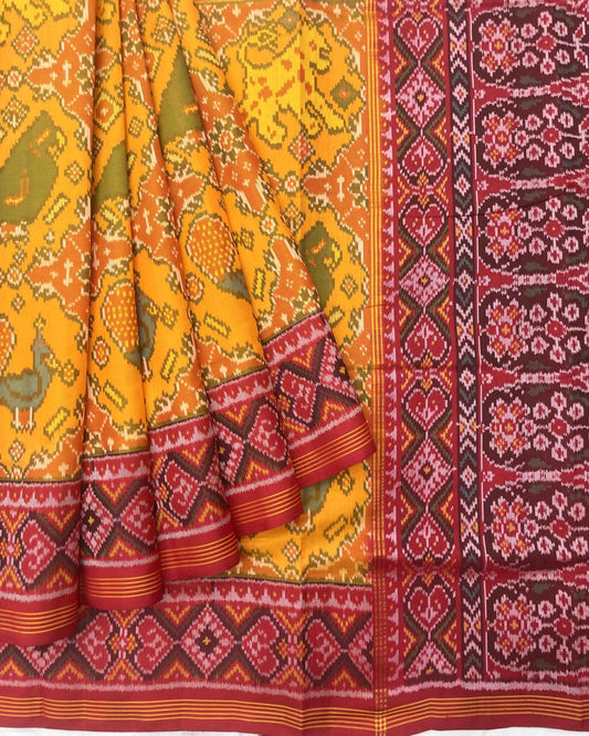 Red & Yellow Big Figure Narikunj Designer Patola Saree - SindhoiPatolaArt