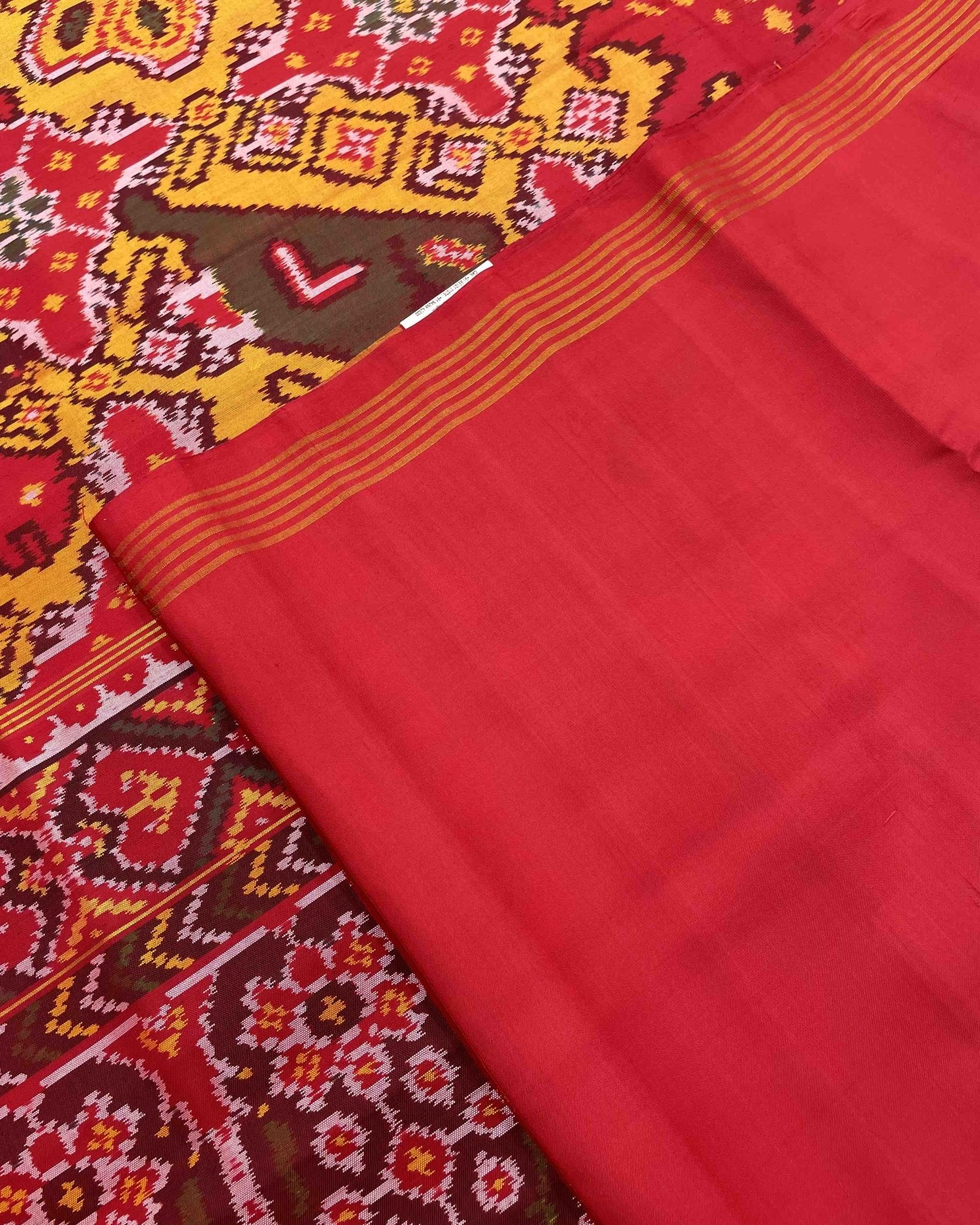 Red & Yellow Big Figure Narikunj Designer Patola Saree - SindhoiPatolaArt