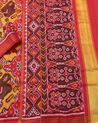 Red & Yellow Big Figure Narikunj Designer Patola Saree - SindhoiPatolaArt