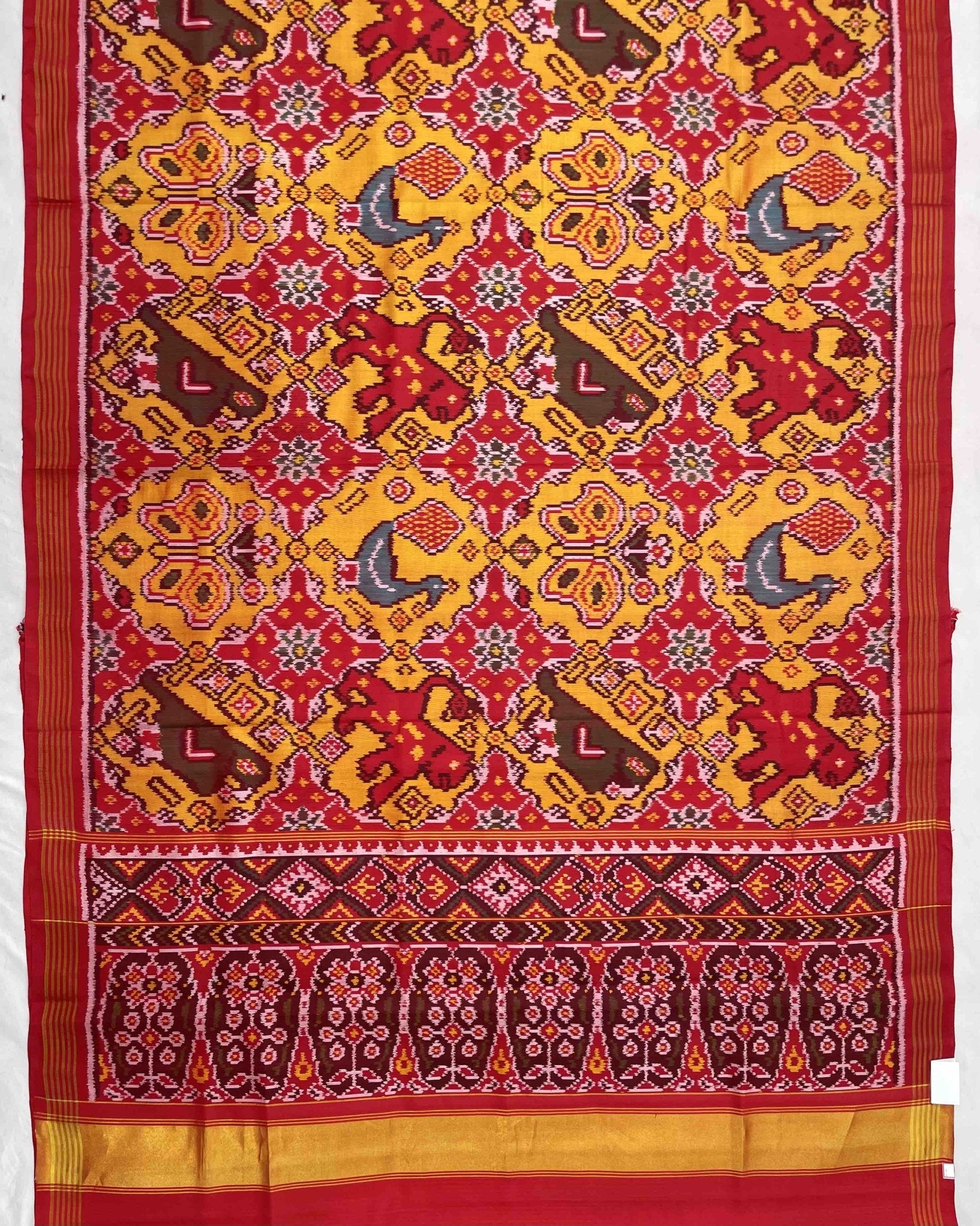 Red & Yellow Big Figure Narikunj Designer Patola Saree - SindhoiPatolaArt