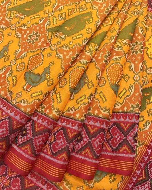 Red & Yellow Big Figure Narikunj Designer Patola Saree - SindhoiPatolaArt