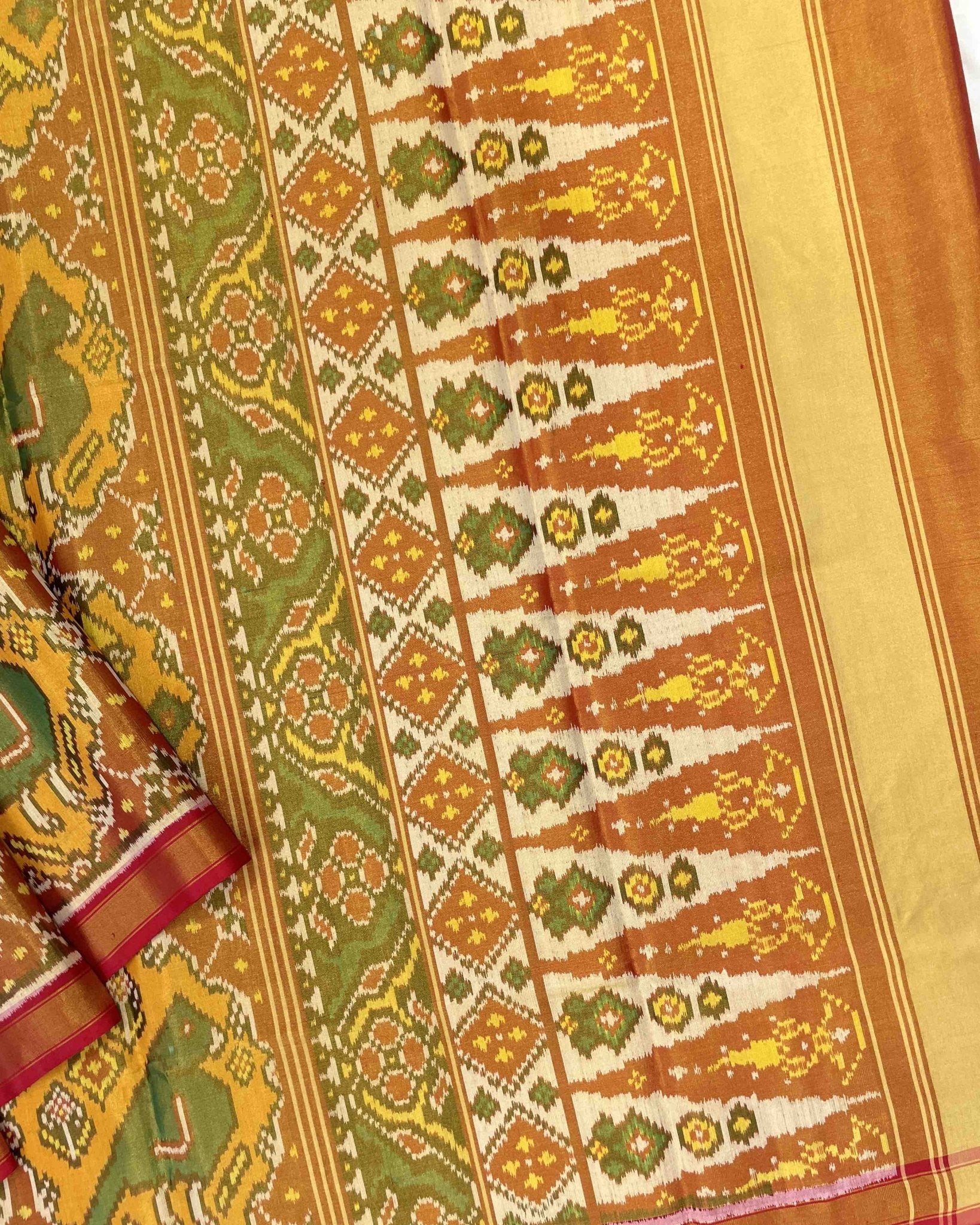 Red & Yellow Big Figure Narikunj Tissue Patola Saree - SindhoiPatolaArt