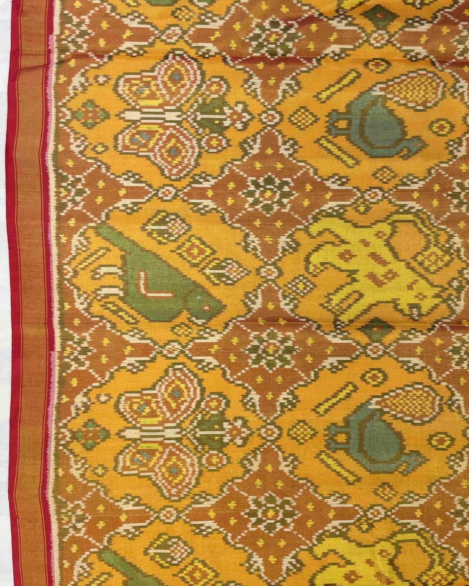 Red & Yellow Big Figure Narikunj Tissue Patola Saree - SindhoiPatolaArt