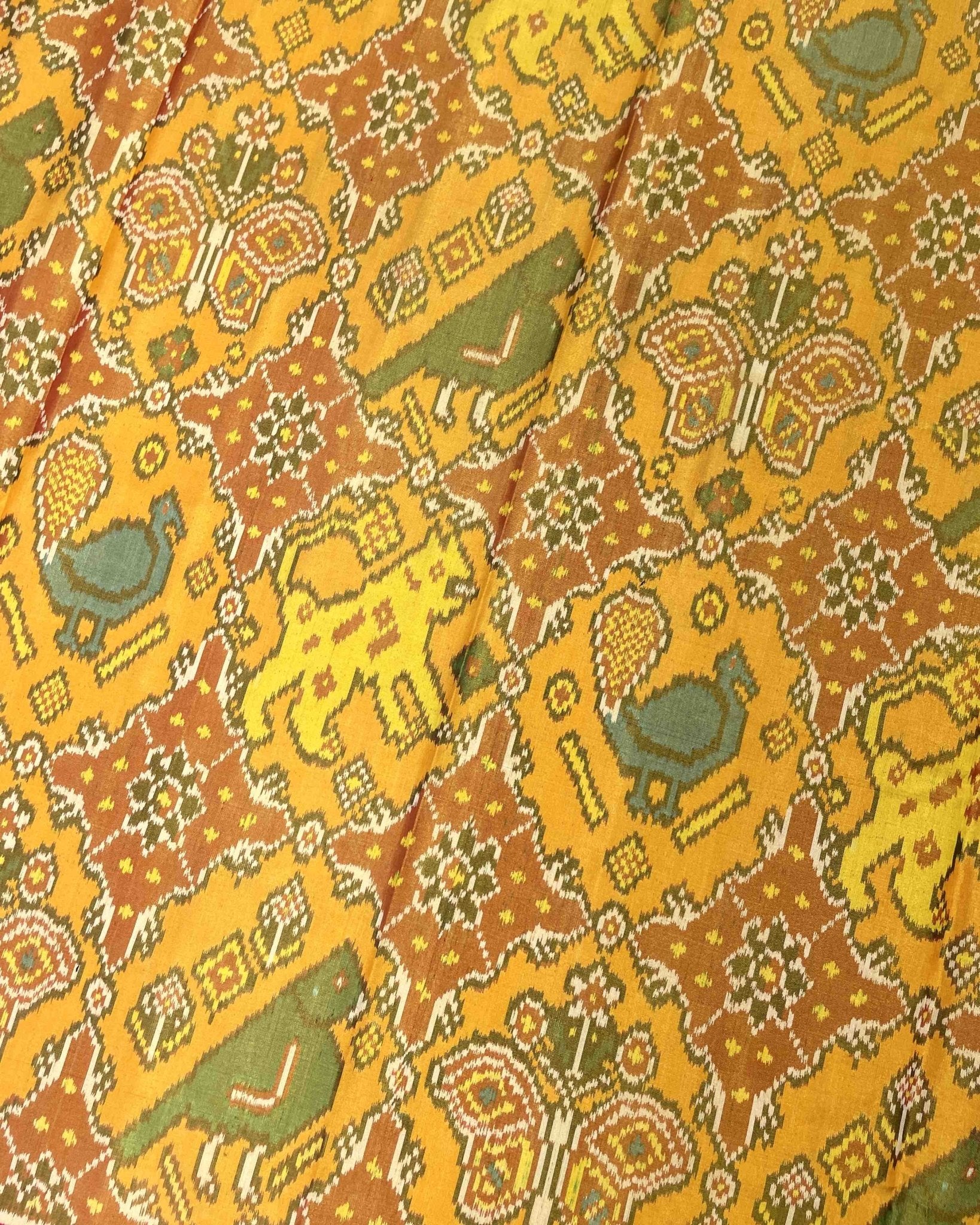 Red & Yellow Big Figure Narikunj Tissue Patola Saree - SindhoiPatolaArt