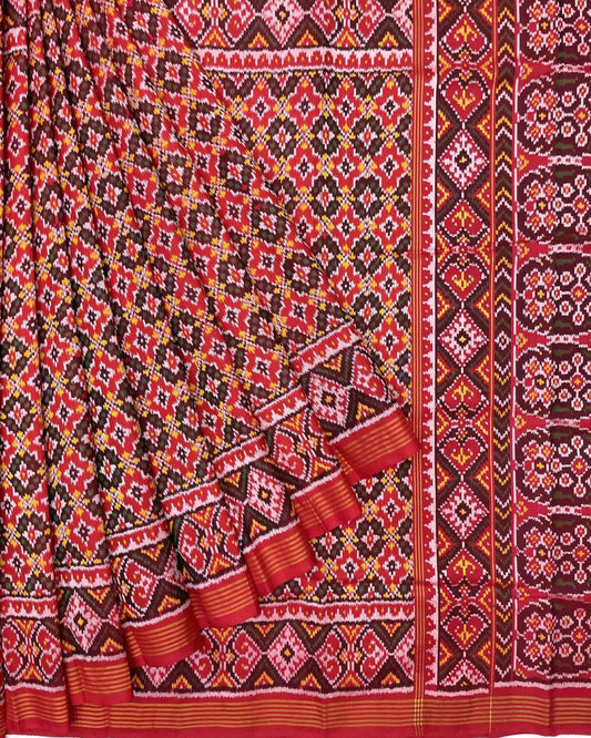 Red & Yellow Buttonful Designer Patola Saree - SindhoiPatolaArt