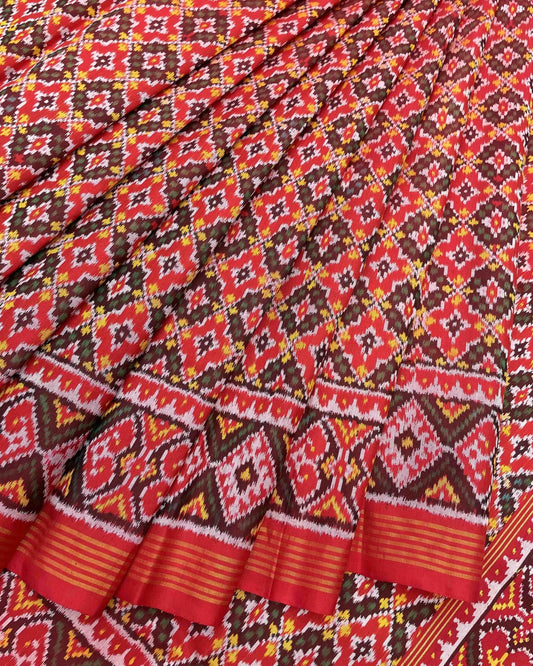 Red & Yellow Buttonful Designer Patola Saree - SindhoiPatolaArt