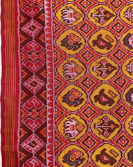 Red & Yellow Circle Narikunj Patola Saree - SindhoiPatolaArt