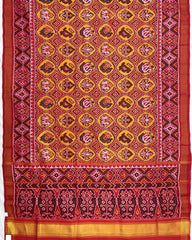 Red & Yellow Circle Narikunj Patola Saree - SindhoiPatolaArt