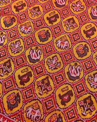 Red & Yellow Circle Narikunj Patola Saree - SindhoiPatolaArt