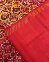 Red & Yellow Circle Narikunj Patola Saree - SindhoiPatolaArt