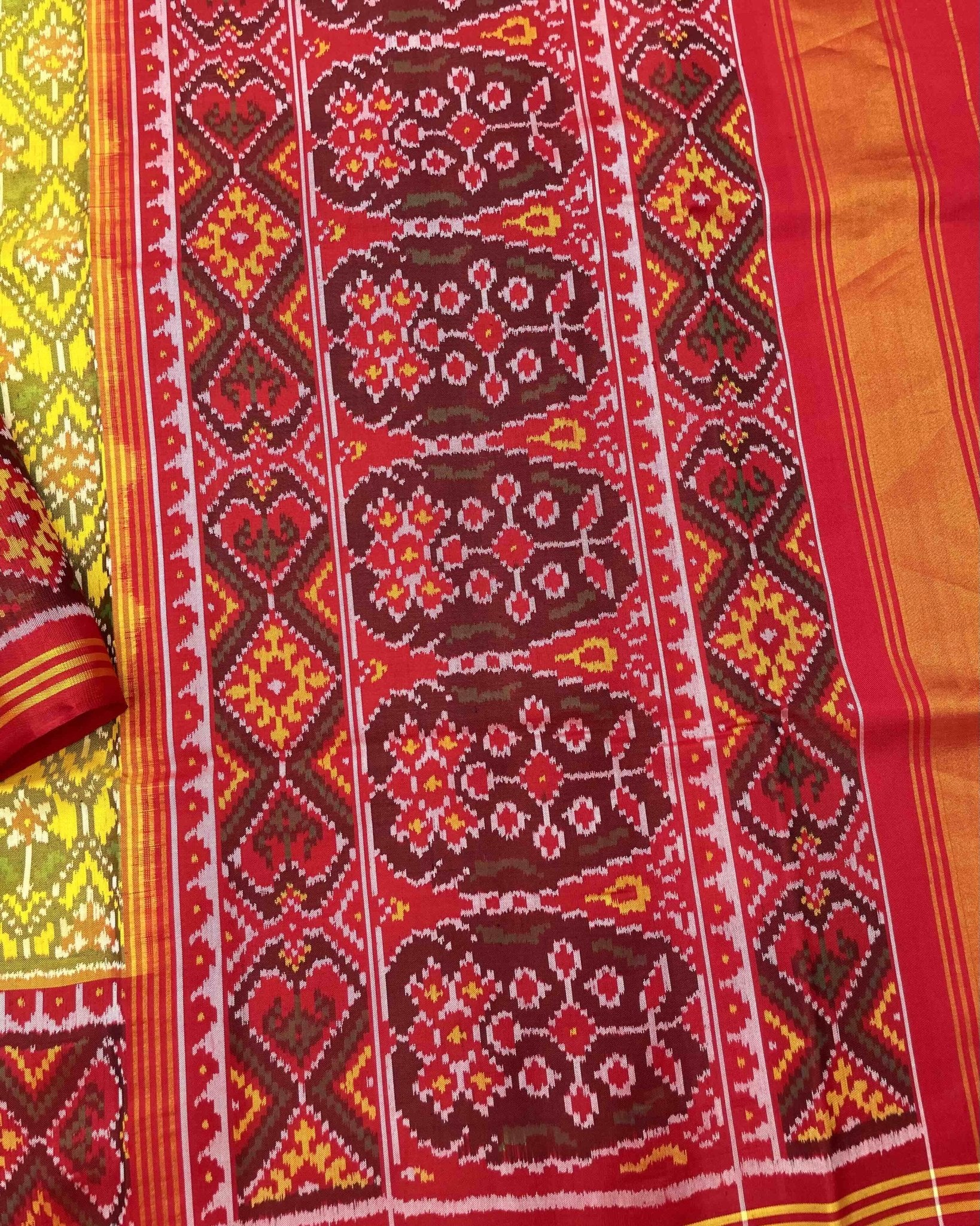 Red & Yellow Darambhatt Patola Saree - SindhoiPatolaArt