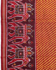 Red & Yellow Lining with Elephant Scut Border Patola Saree - SindhoiPatolaArt