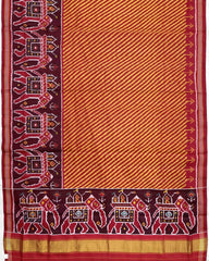 Red & Yellow Lining with Elephant Scut Border Patola Saree - SindhoiPatolaArt