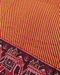 Red & Yellow Lining with Elephant Scut Border Patola Saree - SindhoiPatolaArt