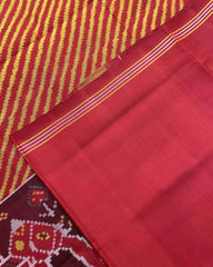 Red & Yellow Lining with Elephant Scut Border Patola Saree - SindhoiPatolaArt