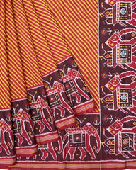 Red & Yellow Lining with Elephant Scut Border Patola Saree - SindhoiPatolaArt