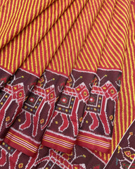 Red & Yellow Lining with Elephant Scut Border Patola Saree - SindhoiPatolaArt