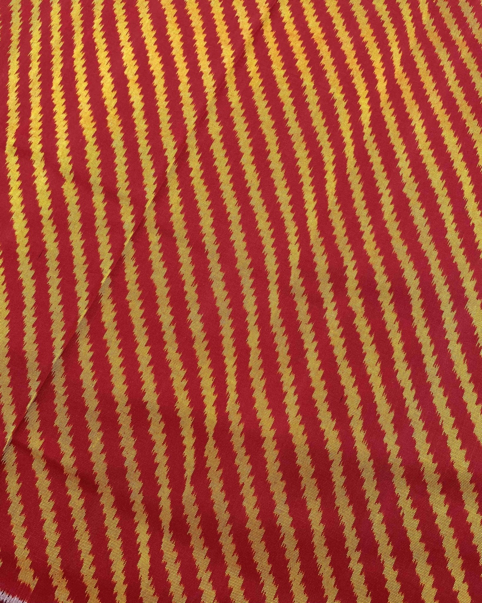 Red & Yellow Lining with Elephant Scut Border Patola Saree - SindhoiPatolaArt