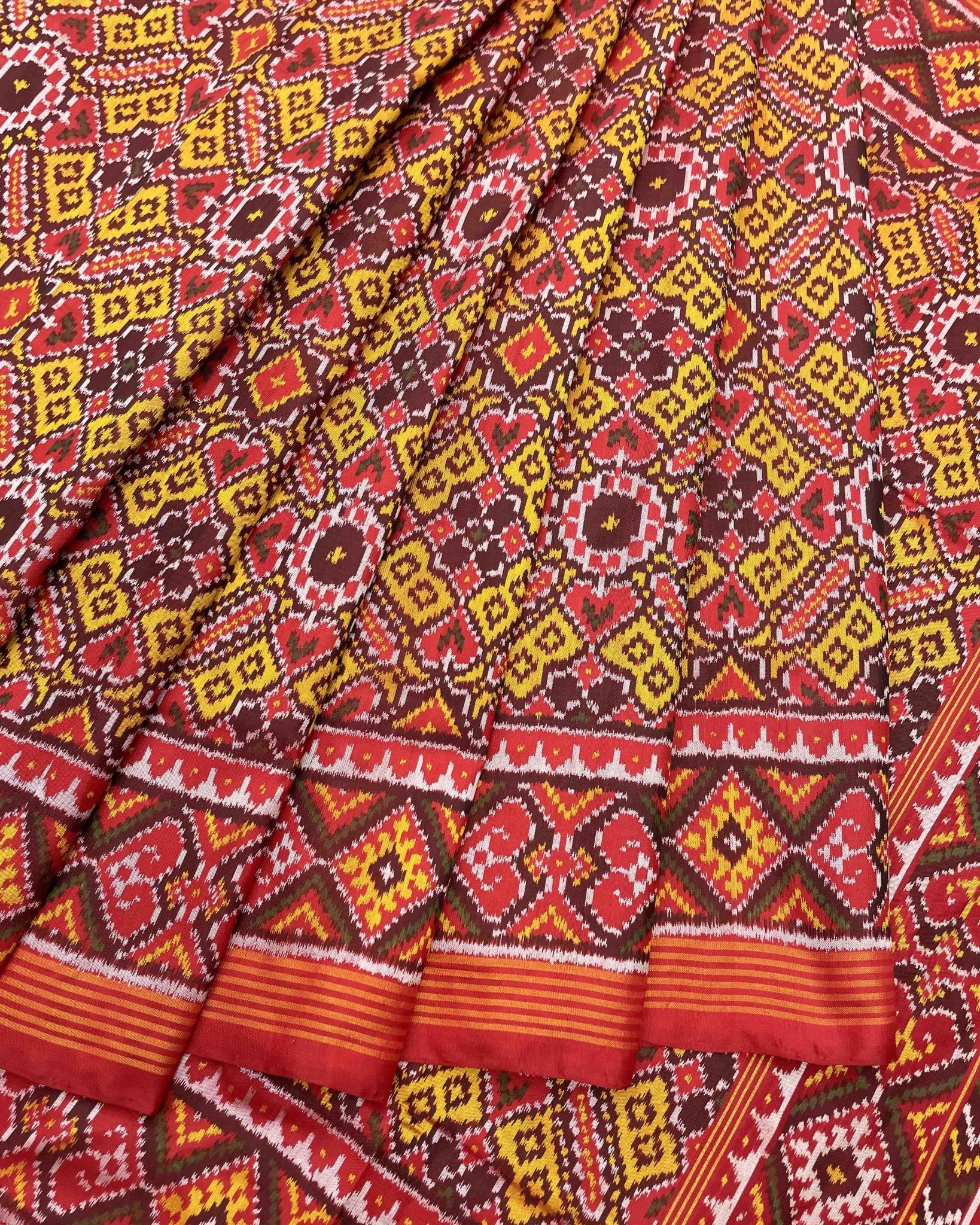 Red & Yellow Manekchowk Designer Patola Saree - SindhoiPatolaArt