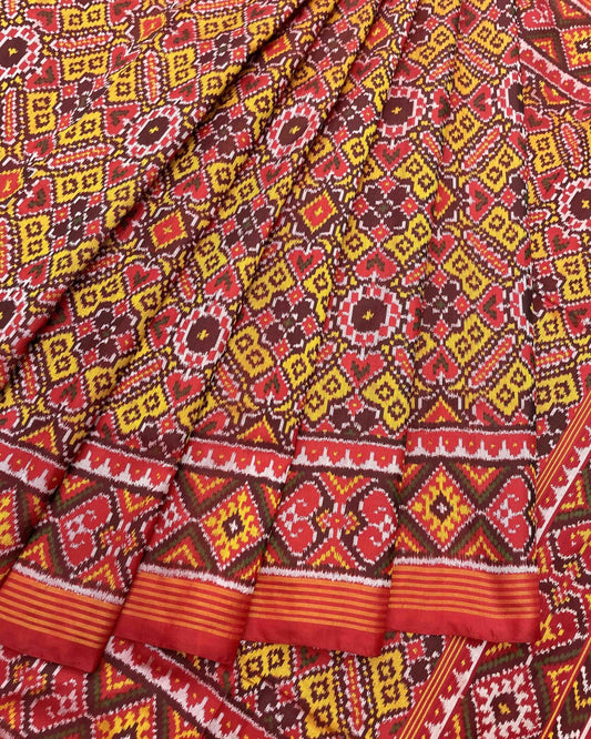 Red & Yellow Manekchowk Designer Patola Saree - SindhoiPatolaArt