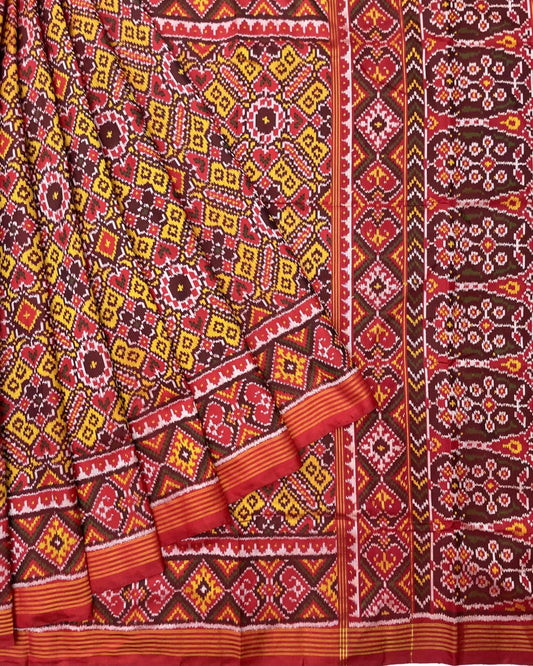 Red & Yellow Manekchowk Designer Patola Saree - SindhoiPatolaArt