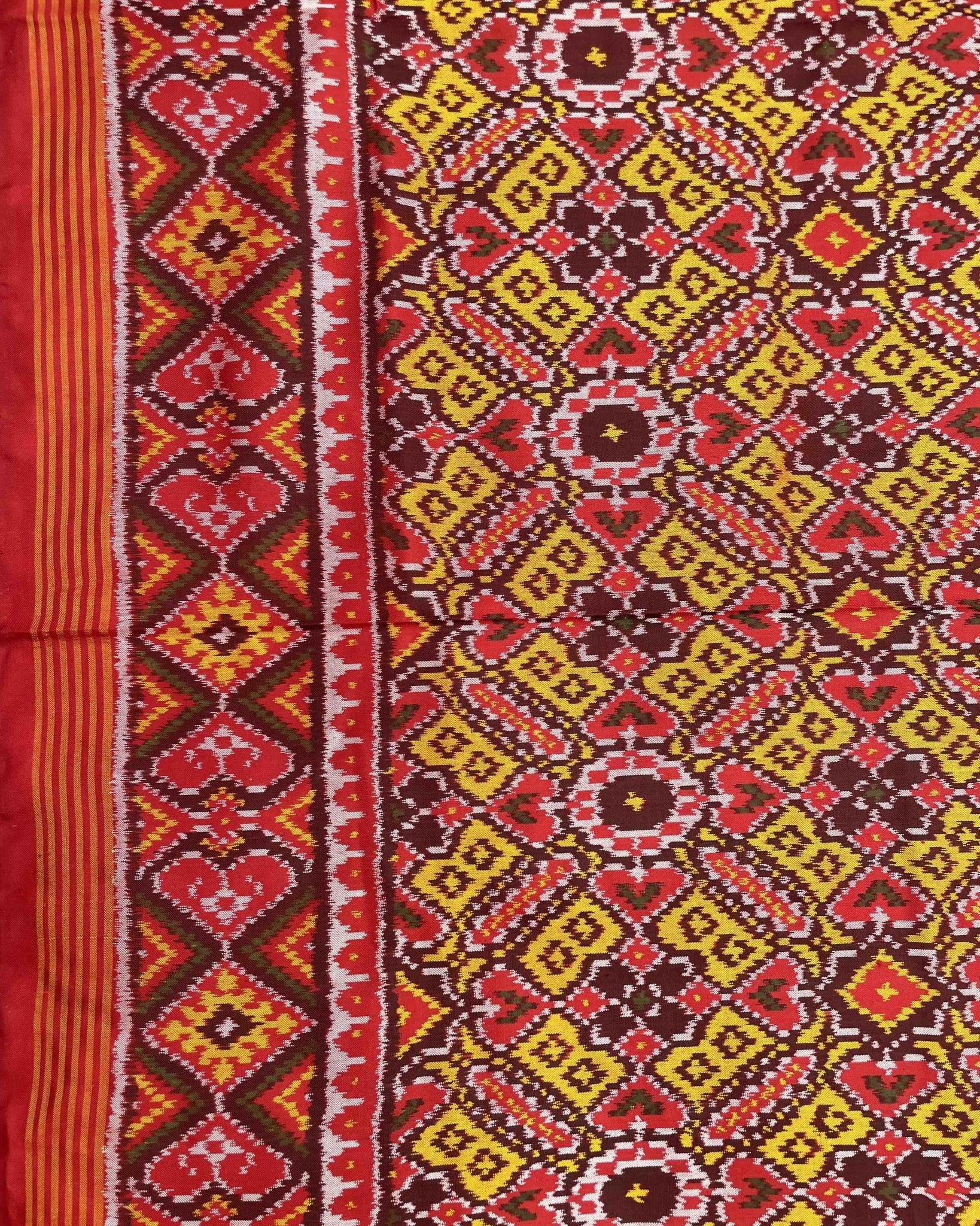 Red & Yellow Manekchowk Designer Patola Saree - SindhoiPatolaArt
