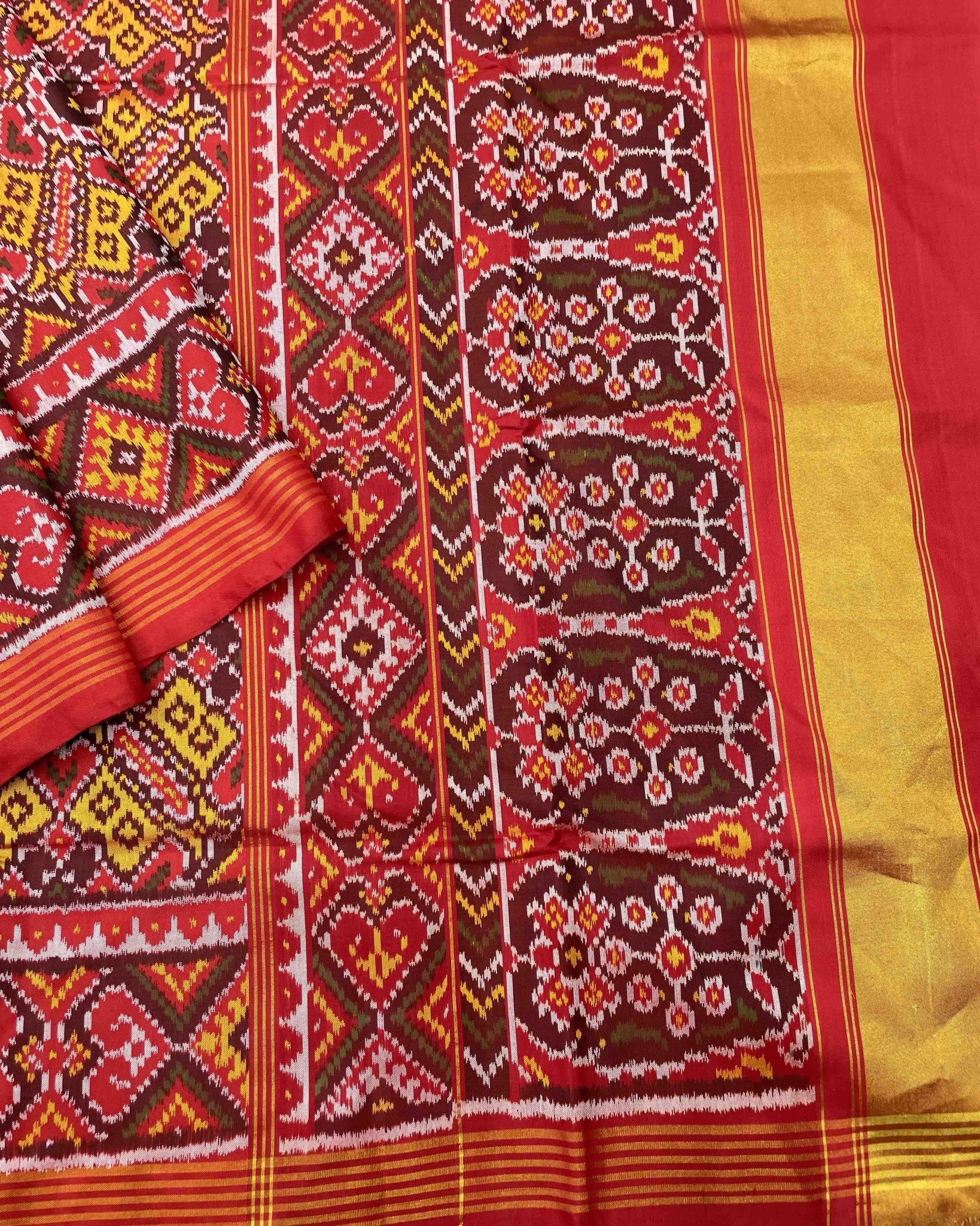 Red & Yellow Manekchowk Designer Patola Saree - SindhoiPatolaArt