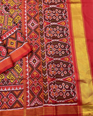 Red & Yellow Manekchowk Designer Patola Saree - SindhoiPatolaArt