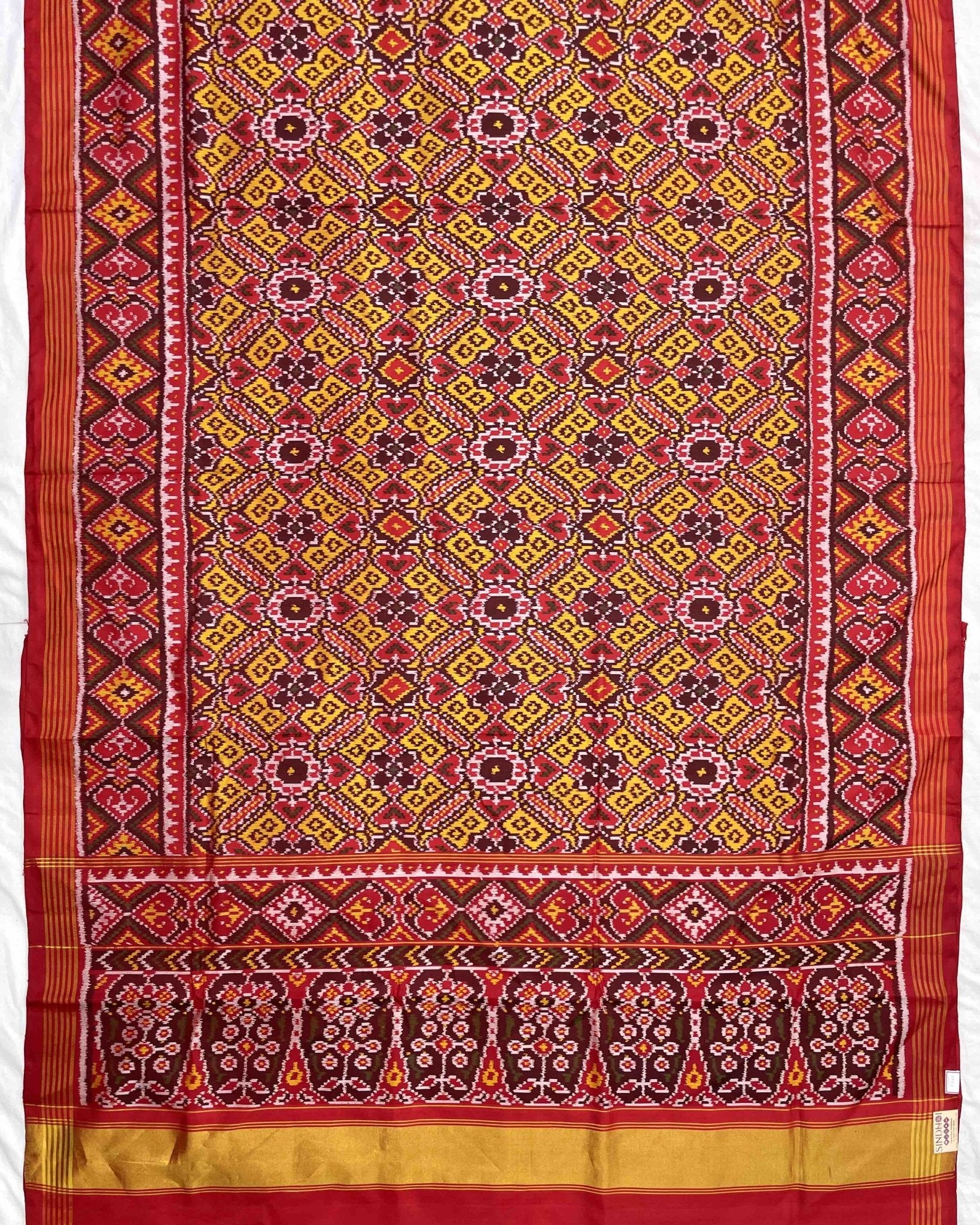 Red & Yellow Manekchowk Designer Patola Saree - SindhoiPatolaArt
