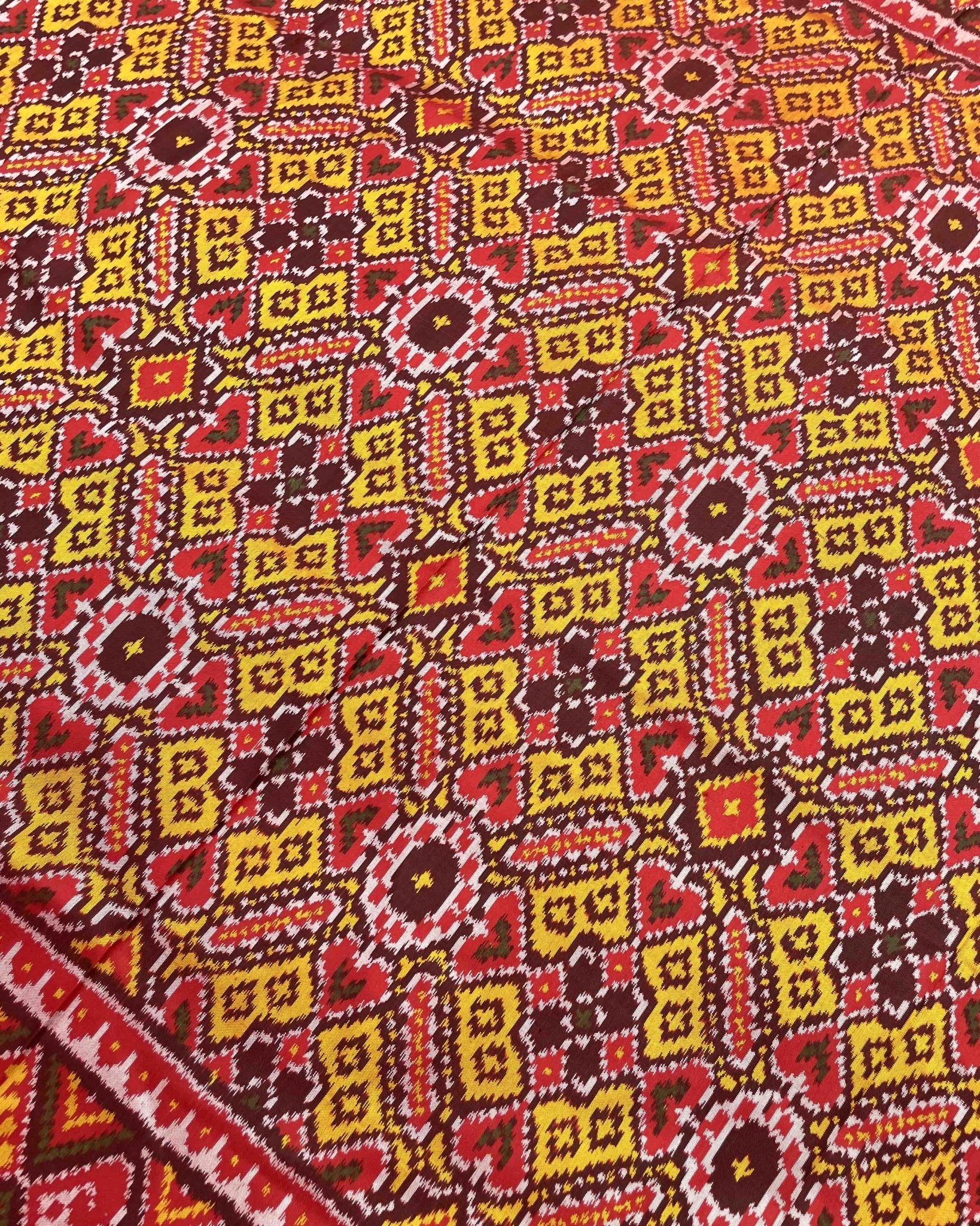 Red & Yellow Manekchowk Designer Patola Saree - SindhoiPatolaArt